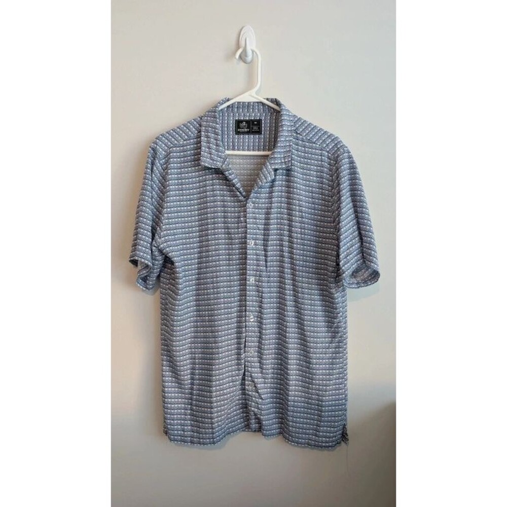 Rugby University Geometric Medium Mens Button Down Shirt Blue White